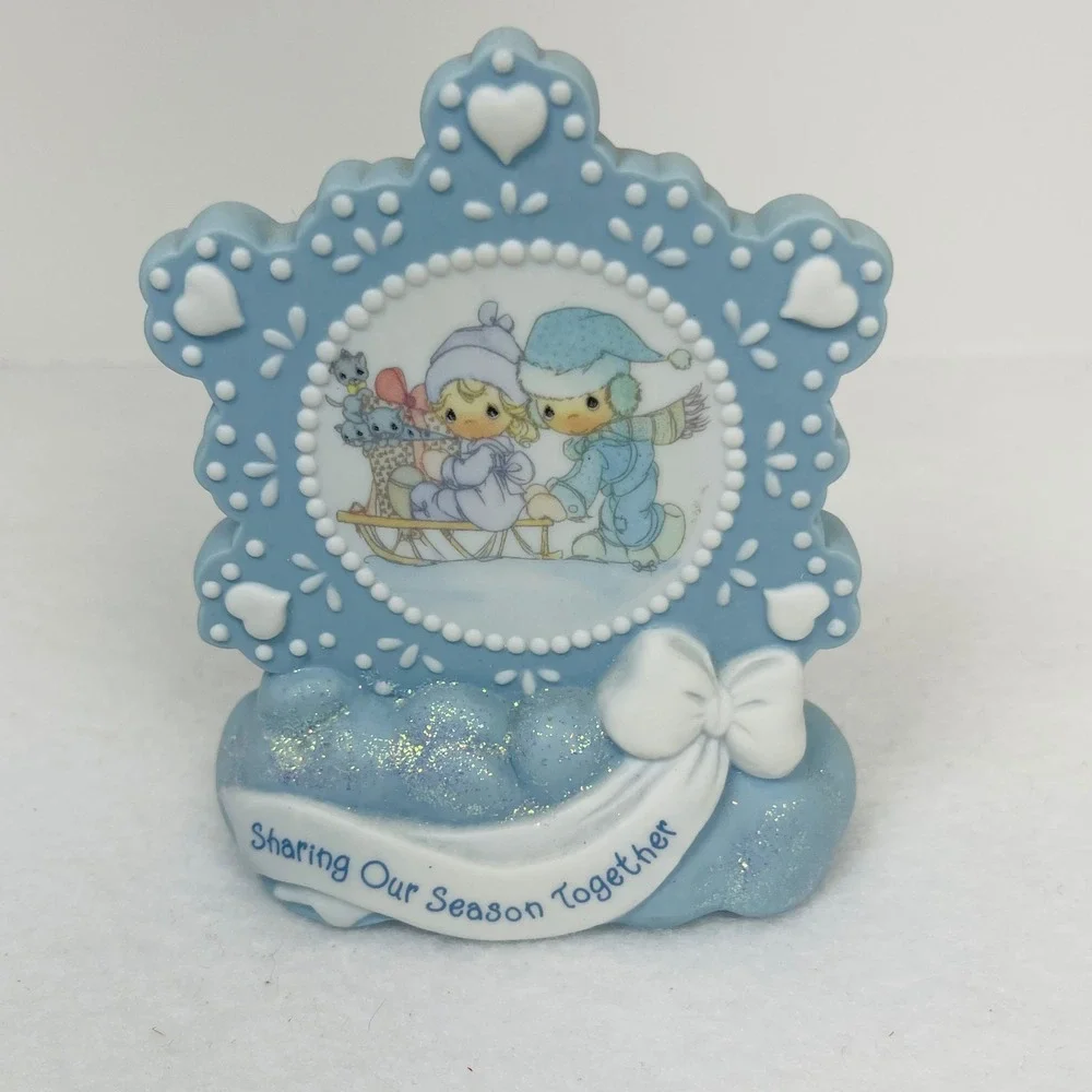 Precious Moments Sharing Our Season Together Blue Snowflake Figurine Winter Sled
